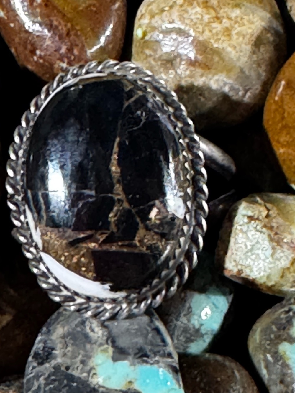 Sterling Silver white buffalo & bronze Stone Ring - Women's Jewelry